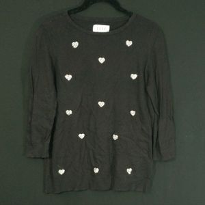 Elle rhinestone hearts black sweater